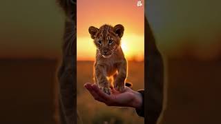 Tiny Lion cub on human hand ❤ #shorts