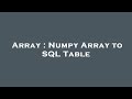 Array : Numpy Array to SQL Table