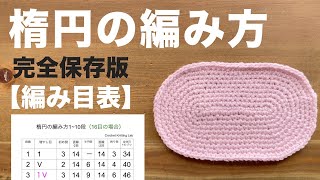 完全保存版「編み目表」付き！【楕円の編み方マスター】4目から10段目までノーカットで一緒に編もう｜初心者にも丁寧に分かりやすく解説｜基本の編み方「こま編み」で編める｜かぎ針編み｜Crochet.