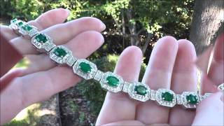 Vintage 11ct Emerald Diamond Bracelet 14K White Gold HEAVY 30gr Estate Jewelry