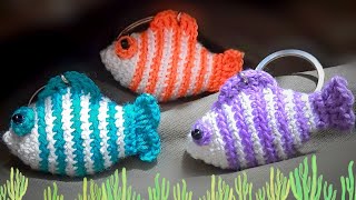 كروشيه ،،طريقة عمل ميدالية على شكل سمكة ملونه ,, How to do key chain fish  🐟🐟