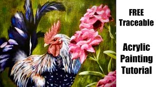 How to paint roosters | farmhouse decor | floral paintings | FREE traceable