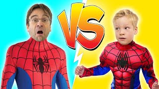 Akim vs Spiderman! Kids turn into superheroes with Amelia and Avelina