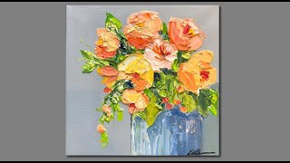 Acrylic Painting Poppies - Palette Knife painting techniques /demo