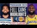 Los Angeles Lakers Vs Minnesota Timberwolves Full Game Highlights Oct 3,2024 NBA Preseason