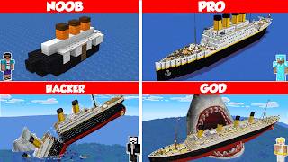 Minecraft Titanic HOUSE BUILD CHALLENGE - NOOB vs PRO vs HACKER vs GOD / Animati