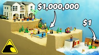 Rich vs Poor - Lego Tsunami Dam Breach Experiment - Wave Machine Destroys Luxury Mansion