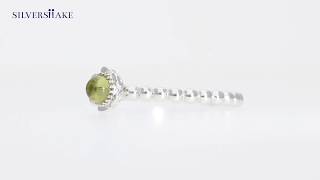 Cabochon Peridot White Gold Plated 925 Sterling Silver Filigree Flower Stack/Stackable Ring