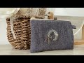 handmade vlog 刺繍のミニフラットポーチ かすみ草リースの刺繍