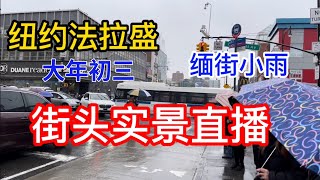 纽约法拉盛 街头实景直播 大年初三  小雨 2/3/2022