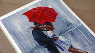 Daily challenge #42 | Acrylic painting | Couple in love in the rain