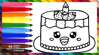 Drawing And Coloring A Cute Birthday Cake 🍓🍰🎂🌈 Drawings For Kids