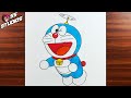 How to draw Doraemon drawing step by step for kids | Easy Doraemon drawing flying with bamboo copter