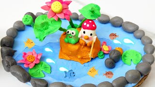 DIY Polymer Clay  Craft Stunning Clay 🍄mushrooms and Frog🐸 Fishing in Pond Easy | Clay art ideas