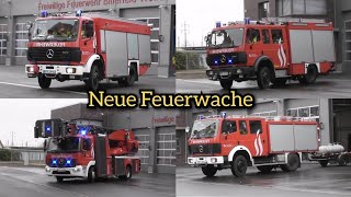 Neue Feuerwache - Brand auf Strotthandel und Ast droht zu stürzen - Einsatzfahrt LF + DLK + TLF + RW