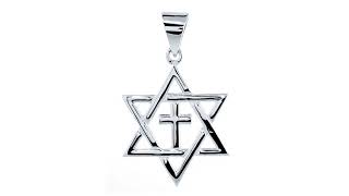 Large Messianic Star of David with Cross Charm in Sterling Silver CMZ6418W1