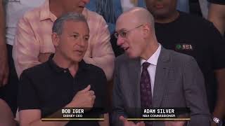 Disney CEO seen talking with Adam Silver the NBA commissioner during Lakers nugg