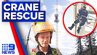 Hair-raising rescue atop Queensland crane | 9 News Australia