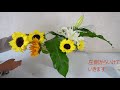 【生け花】【簡単】後半_ひまわりをガラス花器にいける_sogetsu ikebana