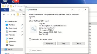 Fix The action can't be completed because the file is open in windows explorer windows 10