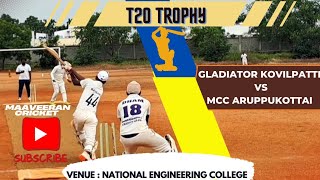 cricket | GLADIATOR KOVILPATTI vs MCC ARUPPUKOTTAI | Quarterfinal Red hills T20 tournament #cricket