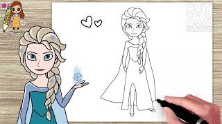 How to Draw and Color Elsa - Frozen | Disney Princess | Easy Drawings | Step by Step
