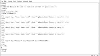 PHP Program To find the distance between two point