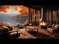 Cozy Autumn Coffee Shop Ambience 🍂 Warm Jazz Instrumental Music & Crackling Fireplace for Relaxing