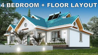 4 Bedroom Bungalow House Design | Simple House Plan | Exterior & Interior Animation