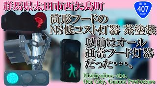 【信号機撮影#606】群馬県太田市西矢島町  筒形フードのNS低コスト灯器 茶塗装