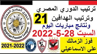 ترتيب الدوري المصري اليوم وترتيب الهدافين ونتائج مباريات اليوم السبت 28-5-2022 الجولة 21