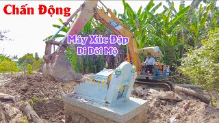 Máy Xúc Xích Đập Mộ, Nước Chảy Ra Ngoài Lên Láng | Grave digging machine