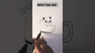 So Cute Cat in cup Drawing with pencil |AJ Arts| How to draw simple Art design #shorts #youtube