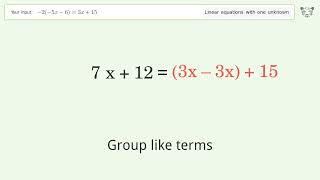 Solve -2(-5x-6)=3x+15: Linear Equation Video Solution | Tiger Algebra