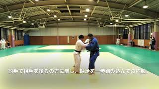 釣手で相手を後ろの方に崩し、軸足を一歩踏み込んでの内股。#内股 #柔道 #judo #uchimata