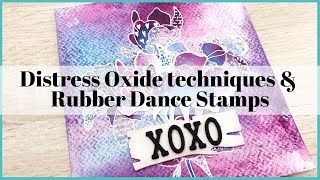 Distress Oxide brayer & watercolor Techniques & Rubber Dance Doodle flowers