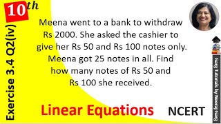 Meena went to a bank to withdraw Rs 2000 She asked the cashier to give her Rs 50 and Rs 100 notes