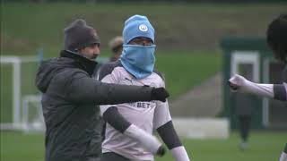 Manchester City Train In The Rain Ahead Of Meeting With Marseille In UCL