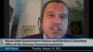 Attorney General Keith Ellison testifies during state government committee hearing  01/19/21