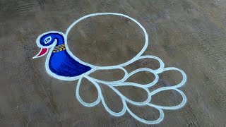 Diwali rangoli designs 2024🌹peacock rangoli design latest🌹Simple Diwali muggulu 🌹Super Color Rangoli