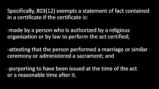 FRE 803(12)  Hearsay and Certificates of Marriage Etc