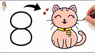 How to Draw Cat - Easy Trick  for Kids / 8 से बिल्ली कैसे बनाये? (ORIGINAL CREATOR)