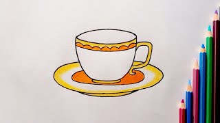 How to Draw Cup Plate Drawing || How to Draw Easy Tea Cup Step by Step || Cup Plate Drawing.