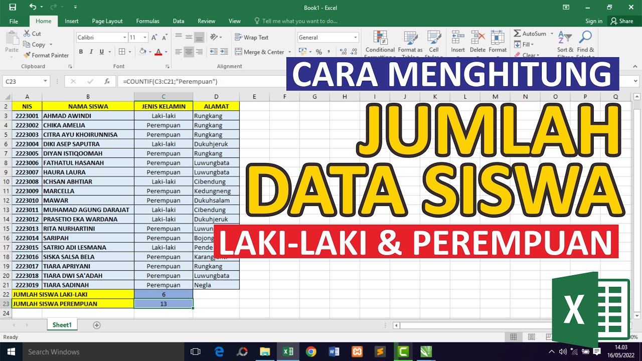 Cara Menghitung Jumlah Laki Laki Dan Perempuan Pada Sebuah Tabel Excel ...