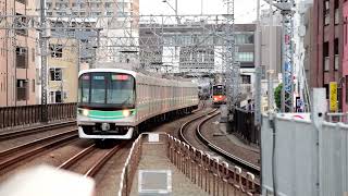 並走！南北線9000系5次車＆東武50070系 9122F 三菱IGBT-VVVF 51073F 15T 特急川越市 新丸子駅　(フリー素材・商用利用可)　無料素材　鉄道　電車　列車　映像素材　高画質