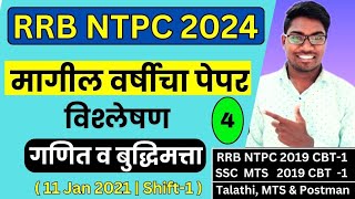 RRB NTPC 2024 | Previous Year Question Paper Analysis 4 | 11 Jan 2021 Shift 1 | गणित व बुद्धिमत्ता