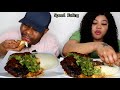 Fufu And Okra Mixed With Ogbono Soup And Giant River Fish Speed Eating Challenge/ Big Bites |Mukbang