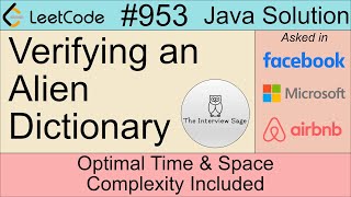 LeetCode 953: Verifying an Alien Dictionary | Popular Facebook Interview Question | Java | Easy