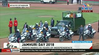 President Uhuru arrives for Jamhuri day celebrations in full army regalia