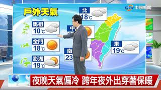 【立綱氣象報報】東北季風影響 中部以北早晚天氣冷│中視午間氣象 20211231